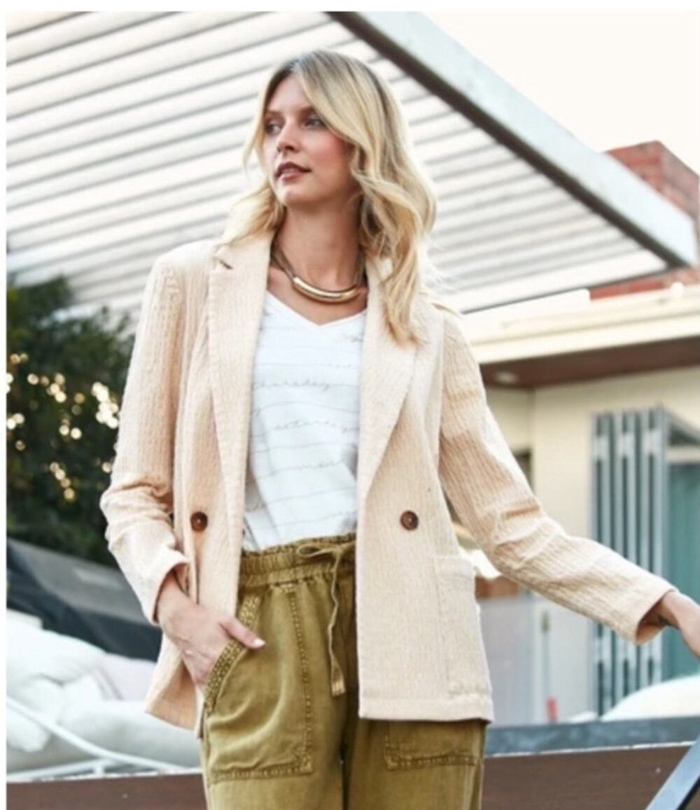 Daniel Rainn Anthropologie Carlee Corduroy Blazer 2X Plus Size Cream Preppy Boho